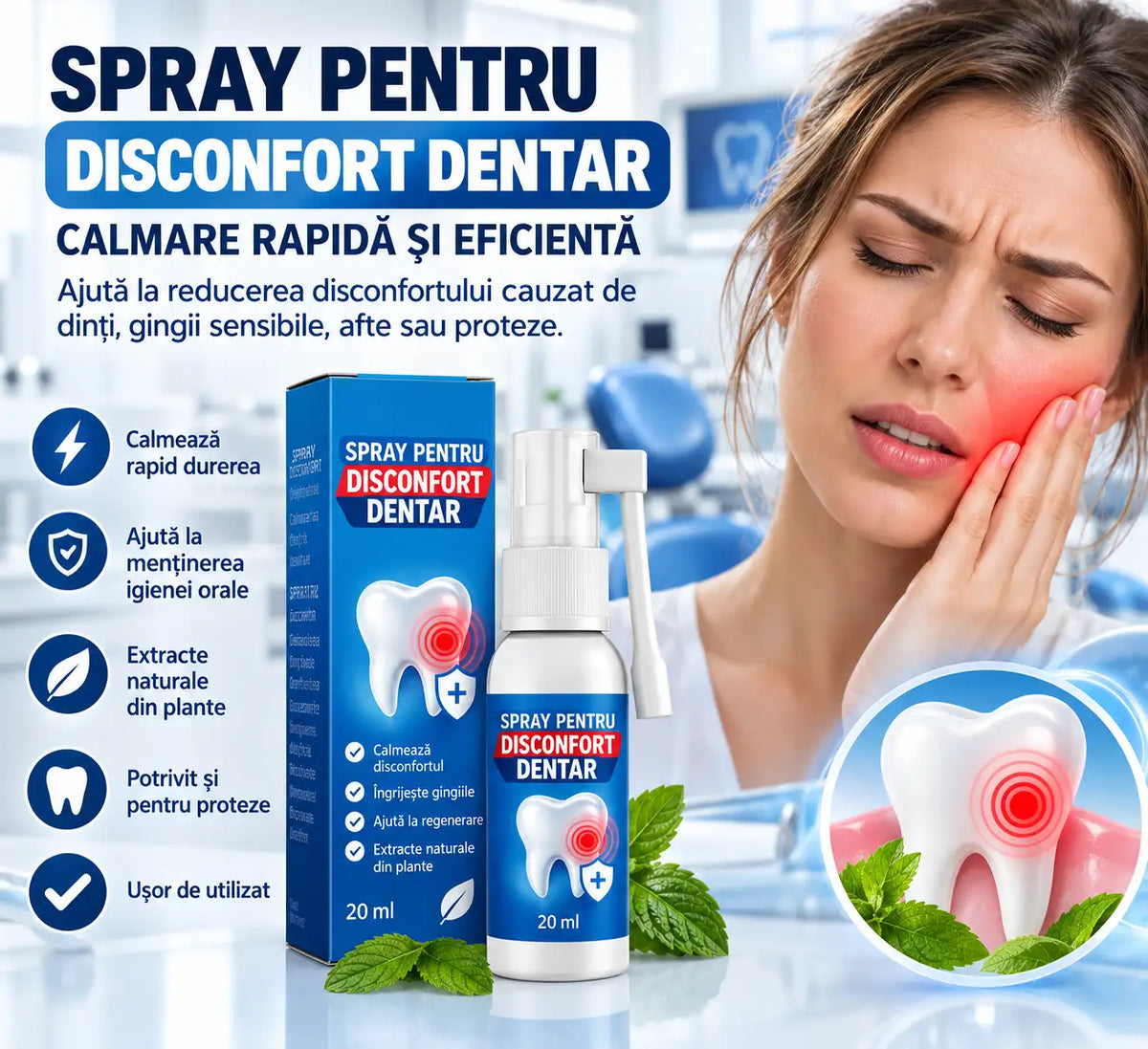 Spray pentru Dureri Dentare – Îngrijire Orală Rapidă și Simplă